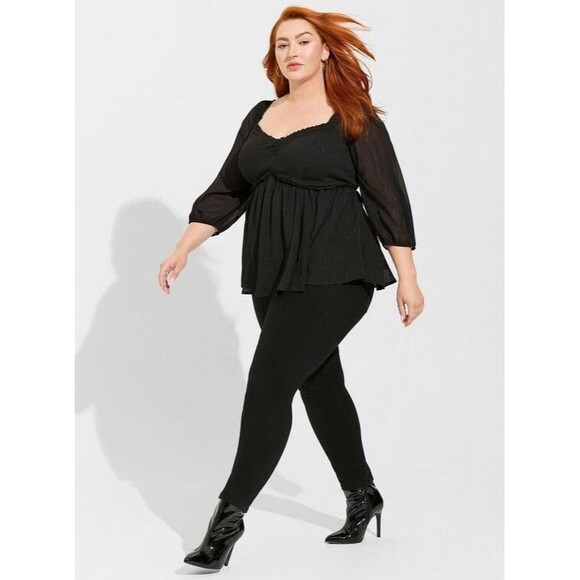 Torrid Top Women’s 2X Black Babydoll Crinkle Chiffon Blouson Whimsigoth Fairy - Picture 2 of 9